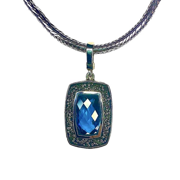 LOIS HILL Sterling Silver London Blue Topaz Faceted Pendant on Foxtail Chain - Picture 1 of 17